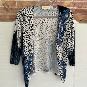 Nina Raynor Black White Blue Leopard Abstract Print Cardigan and Matching Tank!